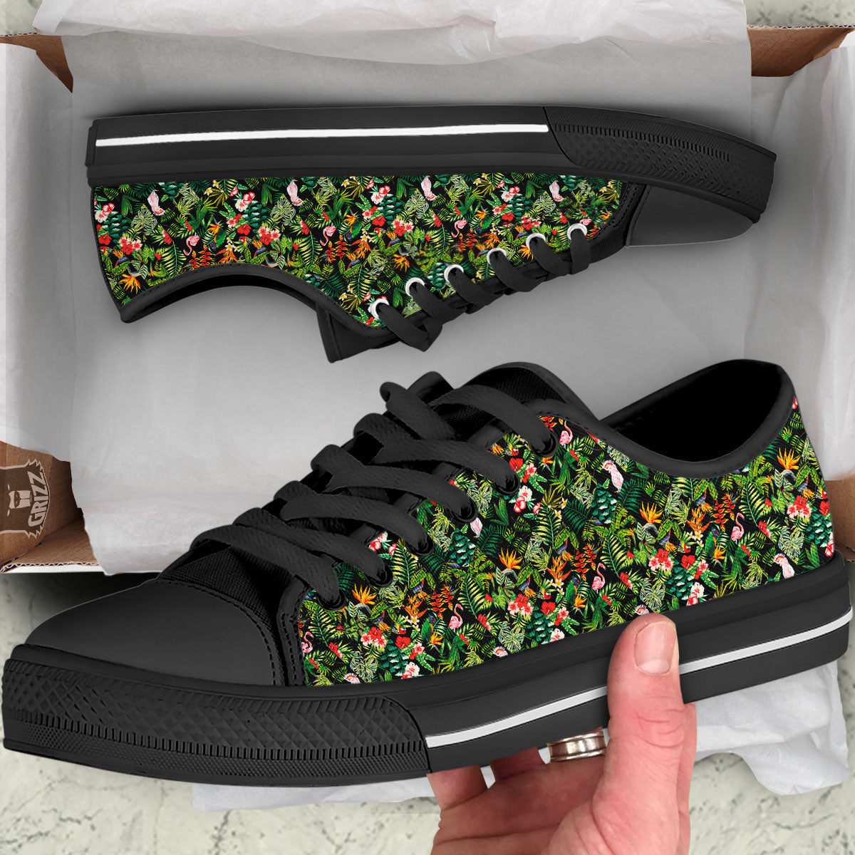 Patchwork Exotic Print Pattern Black Low Top Shoes-grizzshop