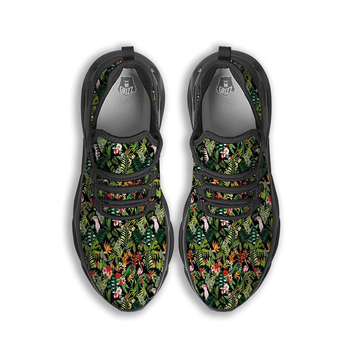 Patchwork Exotic Print Pattern Black Running Shoes-grizzshop