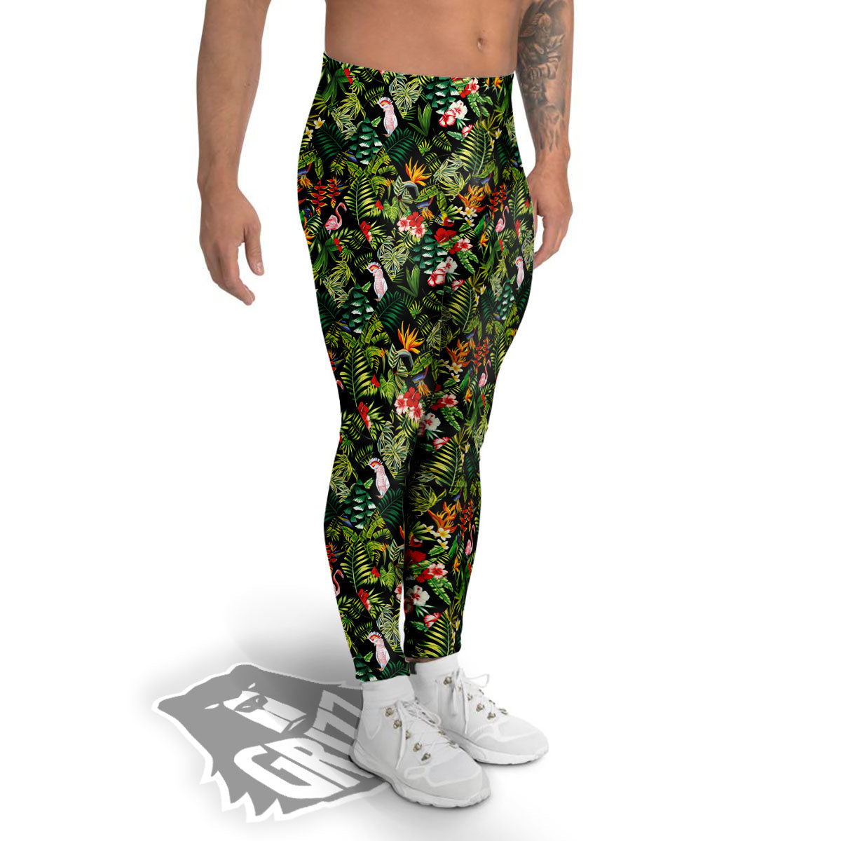 Patchwork Exotic Print Pattern Men's Leggings-grizzshop