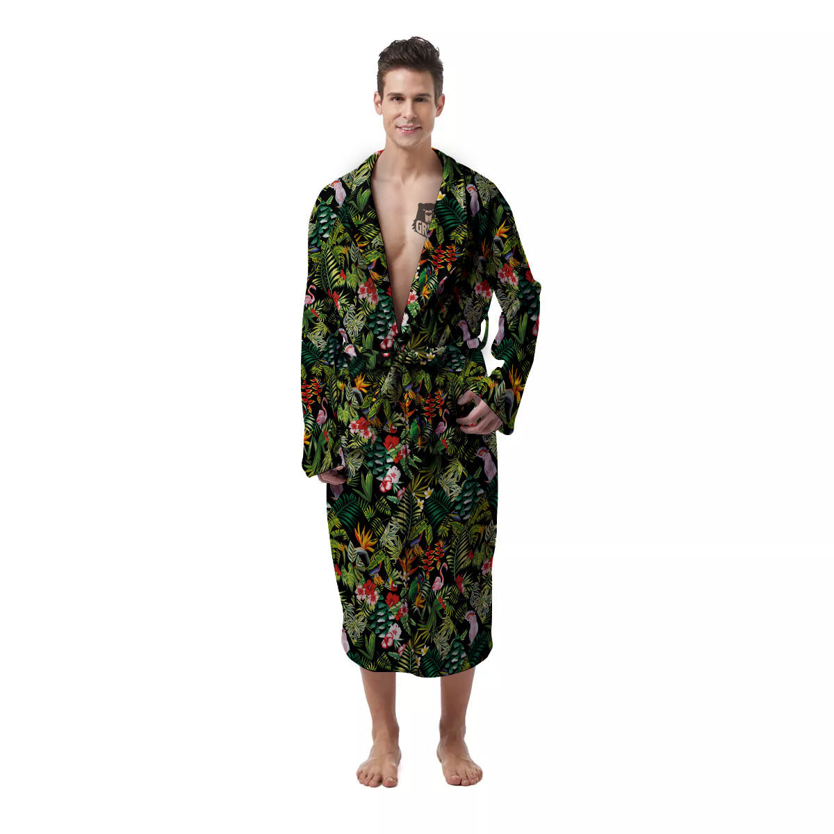 Patchwork Exotic Print Pattern Men's Robe-grizzshop