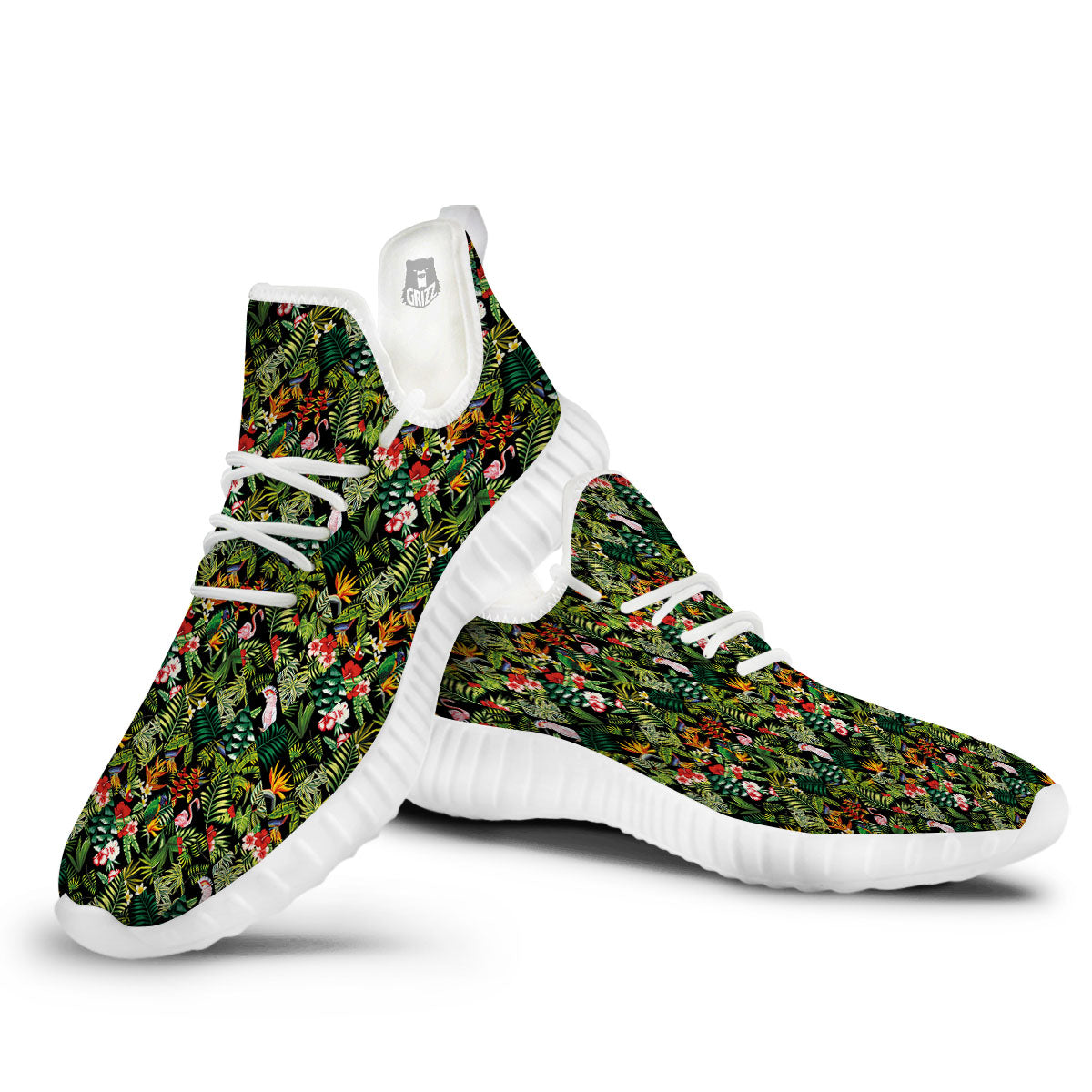 Patchwork Exotic Print Pattern White Walking Shoes-grizzshop