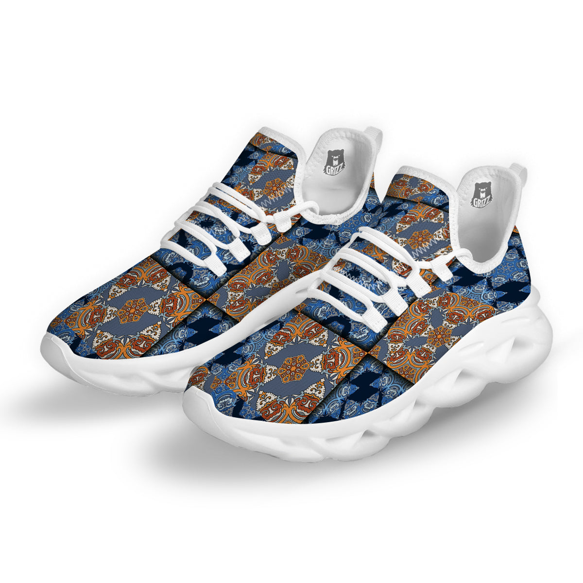 Patchwork Floral Vintage Print Pattern White Running Shoes-grizzshop
