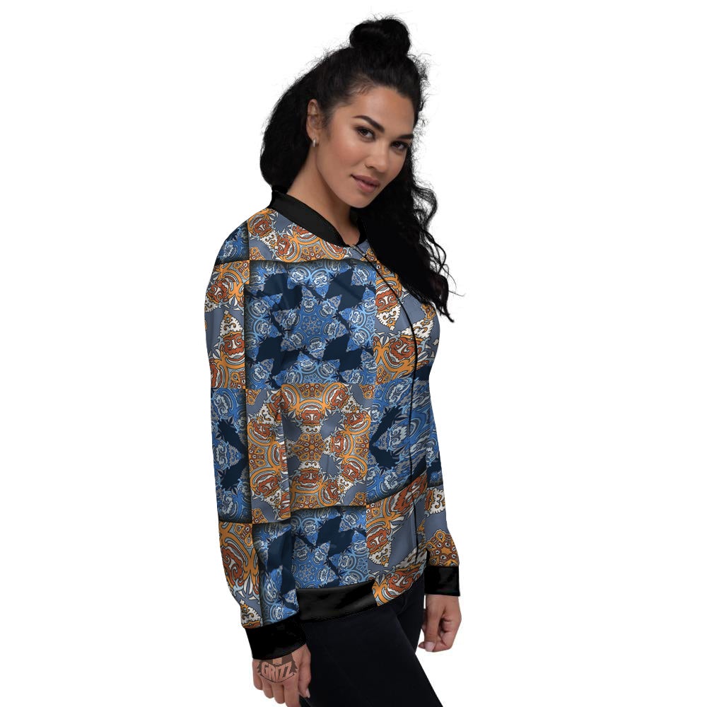 Patchwork Floral Vintage Print Pattern Women's Bomber Jacket-grizzshop