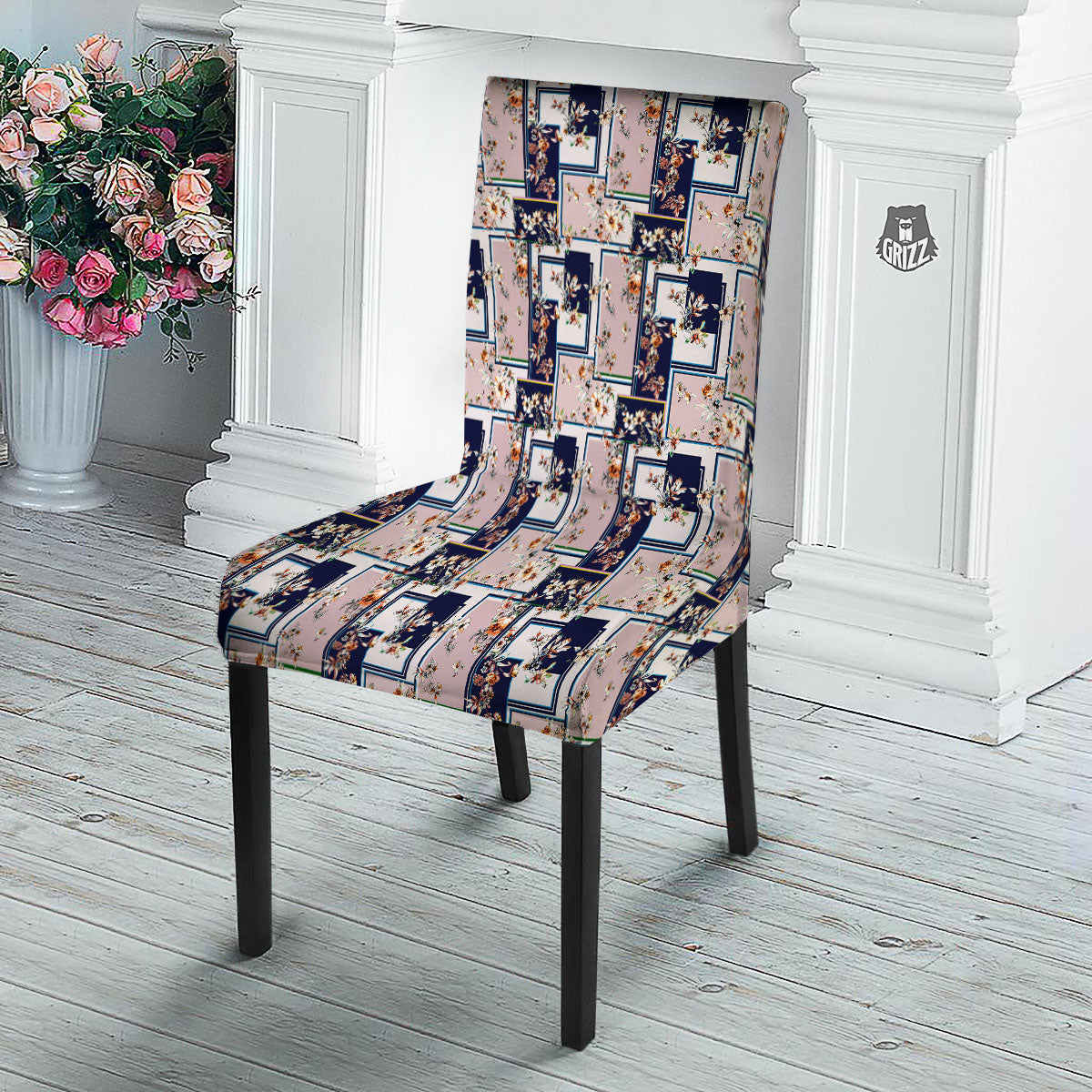 Patchwork Flower Vintage Print Pattern Dining Chair Slipcover-grizzshop