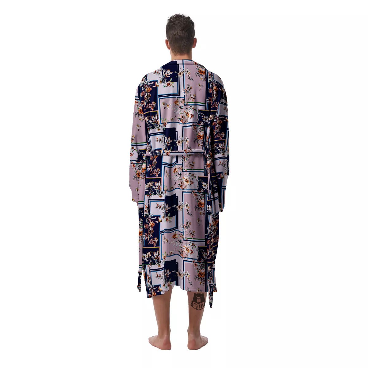 Patchwork Flower Vintage Print Pattern Men's Robe-grizzshop