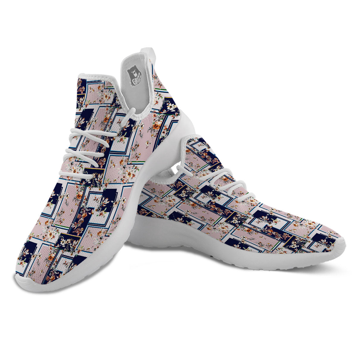 Patchwork Flower Vintage Print Pattern White Athletic Shoes-grizzshop
