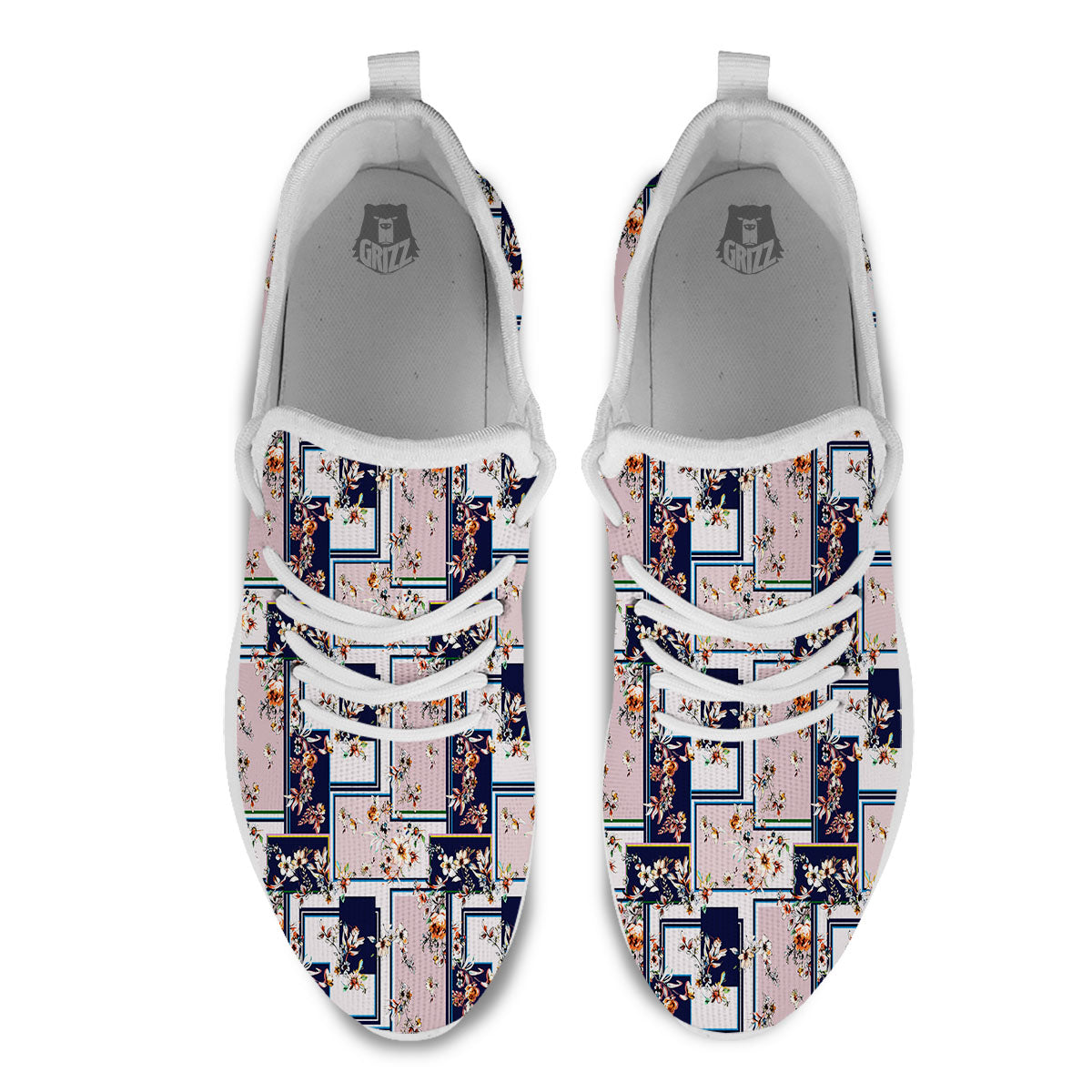 Patchwork Flower Vintage Print Pattern White Athletic Shoes-grizzshop