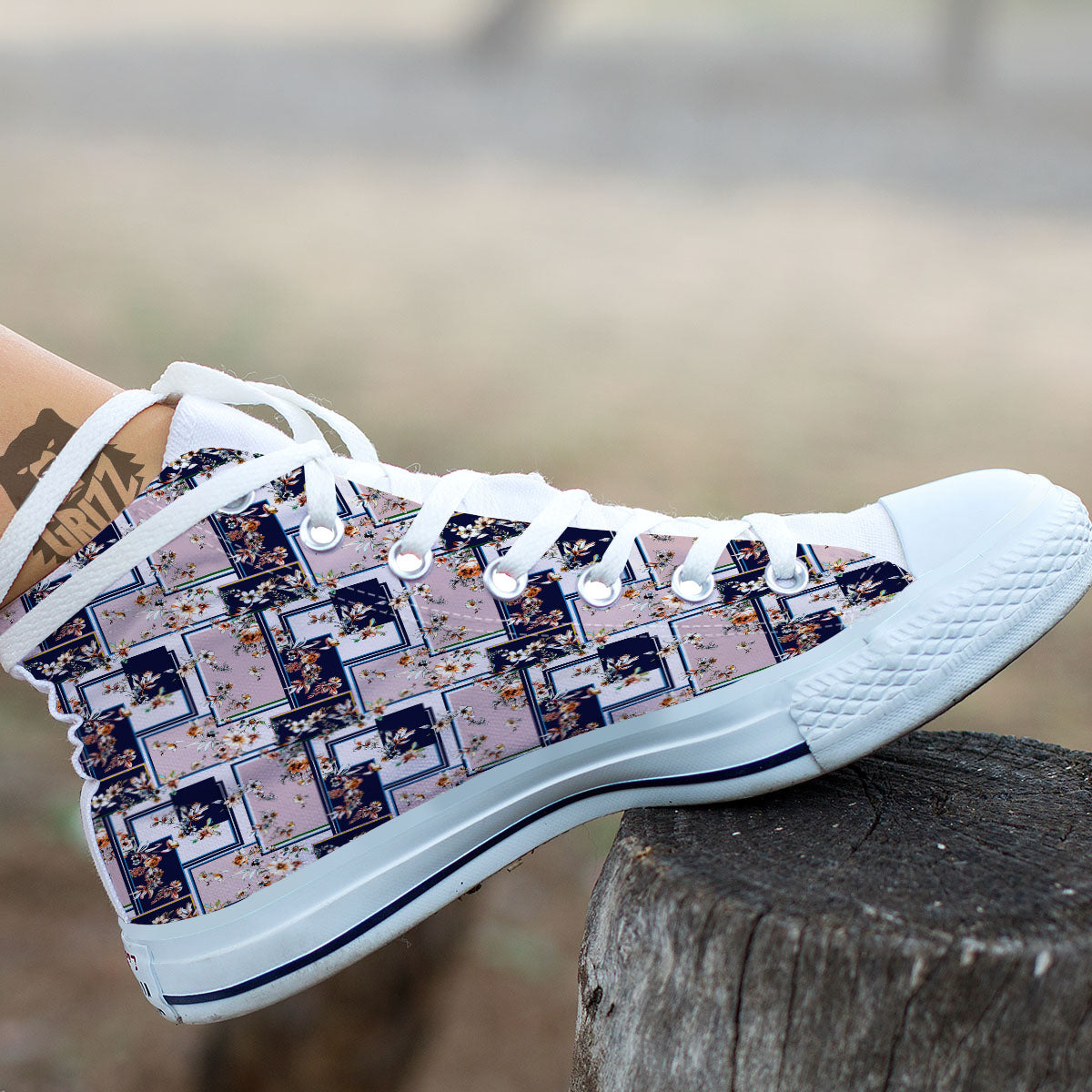 Patchwork Flower Vintage Print Pattern White High Top Shoes-grizzshop