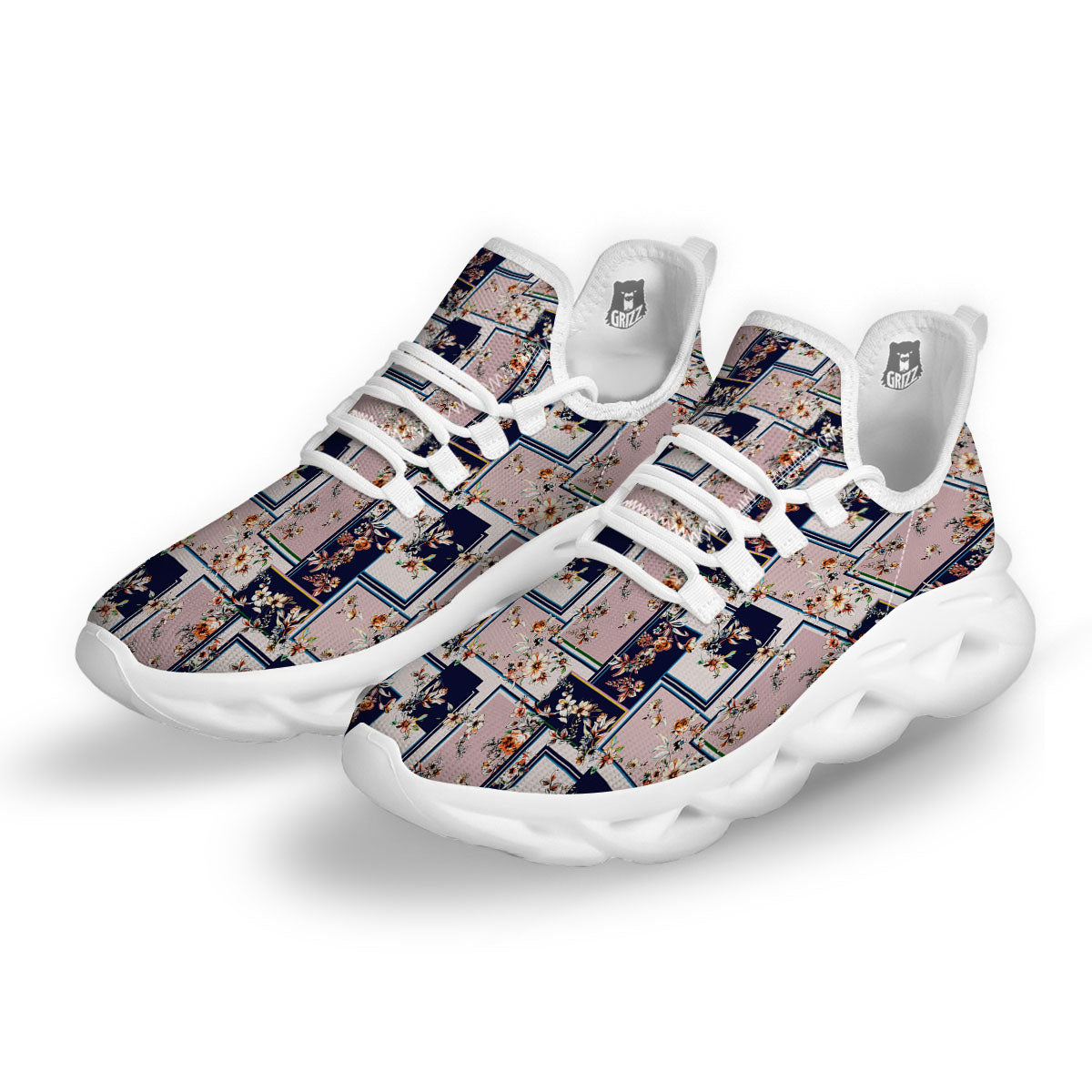 Patchwork Flower Vintage Print Pattern White Running Shoes-grizzshop
