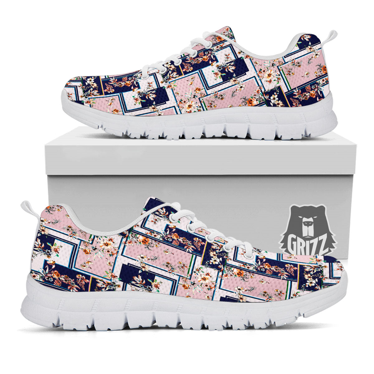 Patchwork Flower Vintage Print Pattern White Sneaker-grizzshop