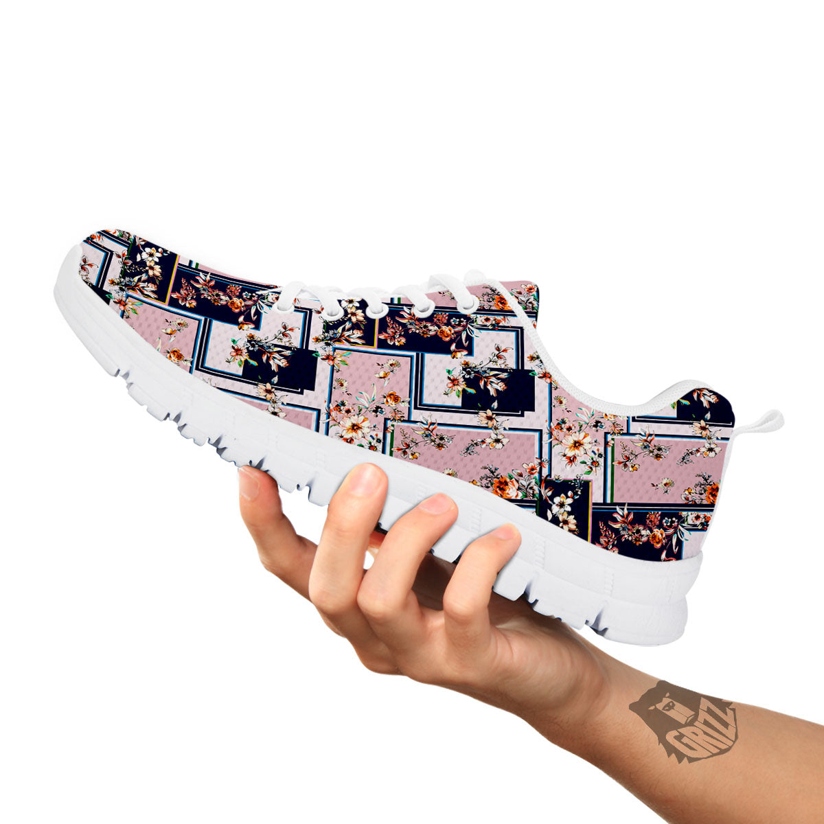 Patchwork Flower Vintage Print Pattern White Sneaker-grizzshop
