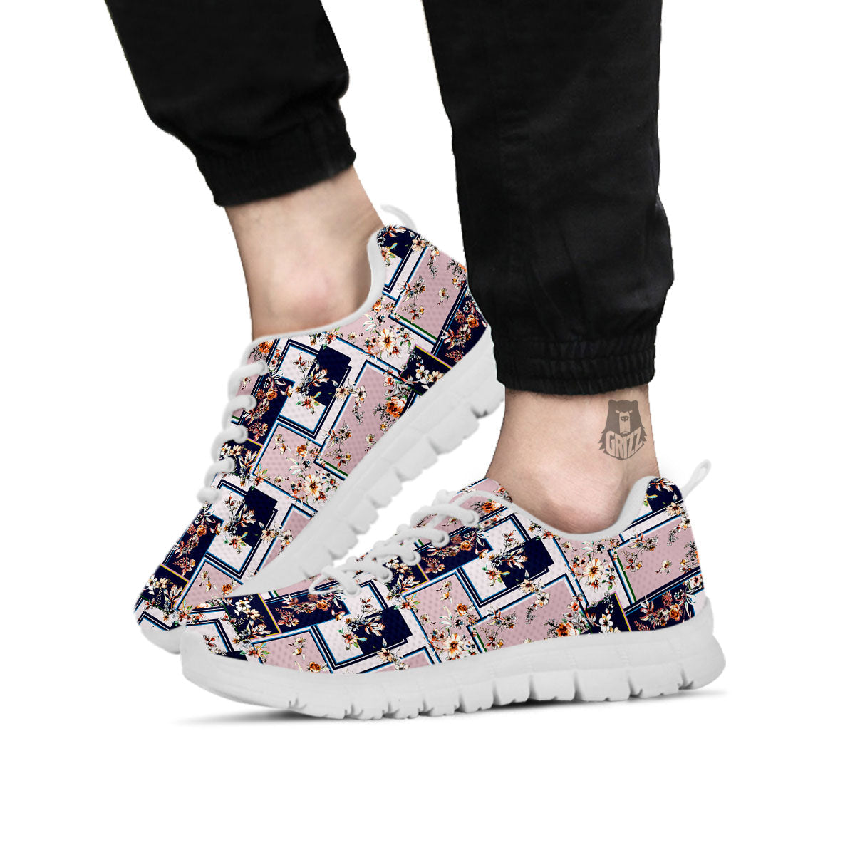 Patchwork Flower Vintage Print Pattern White Sneaker-grizzshop