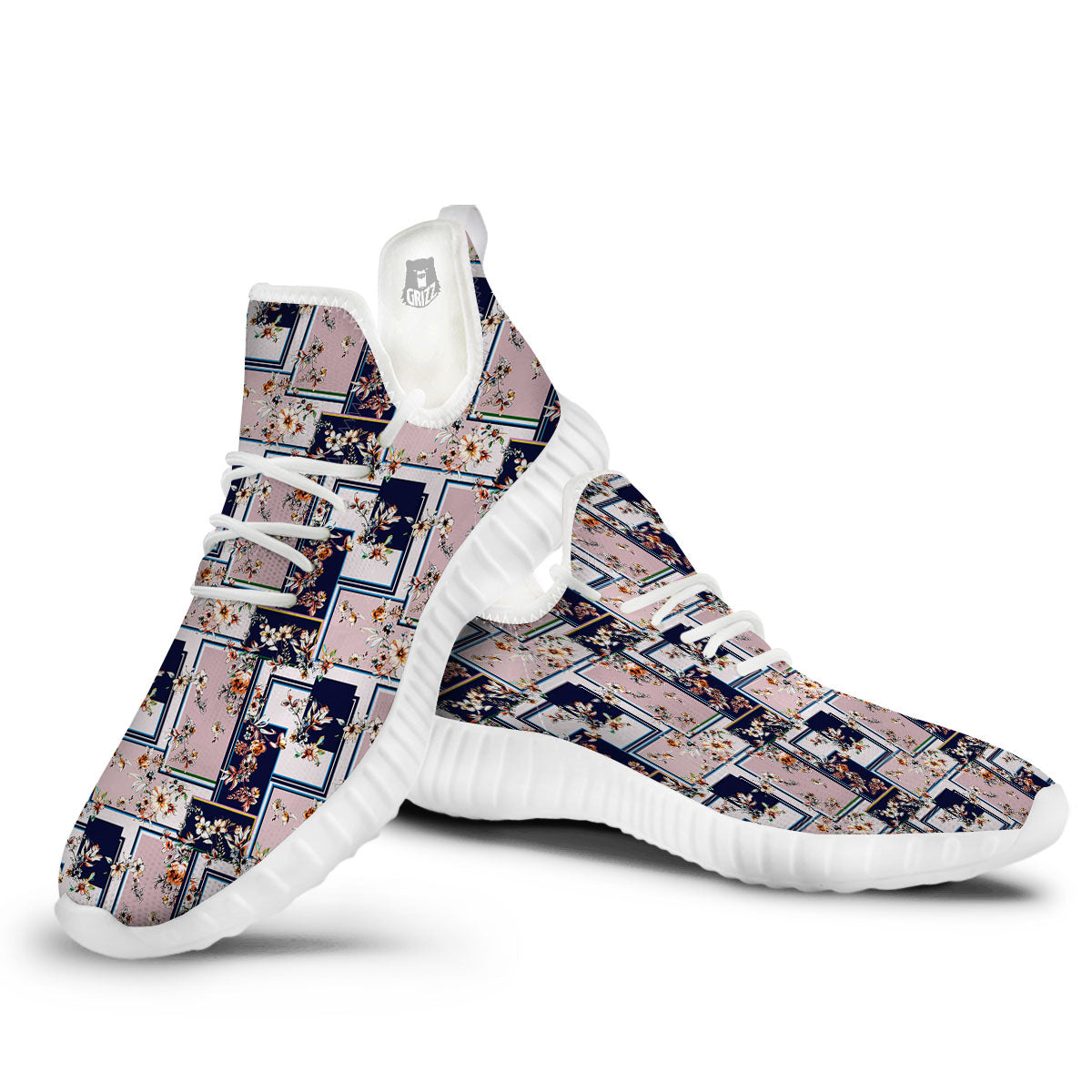 Patchwork Flower Vintage Print Pattern White Walking Shoes-grizzshop