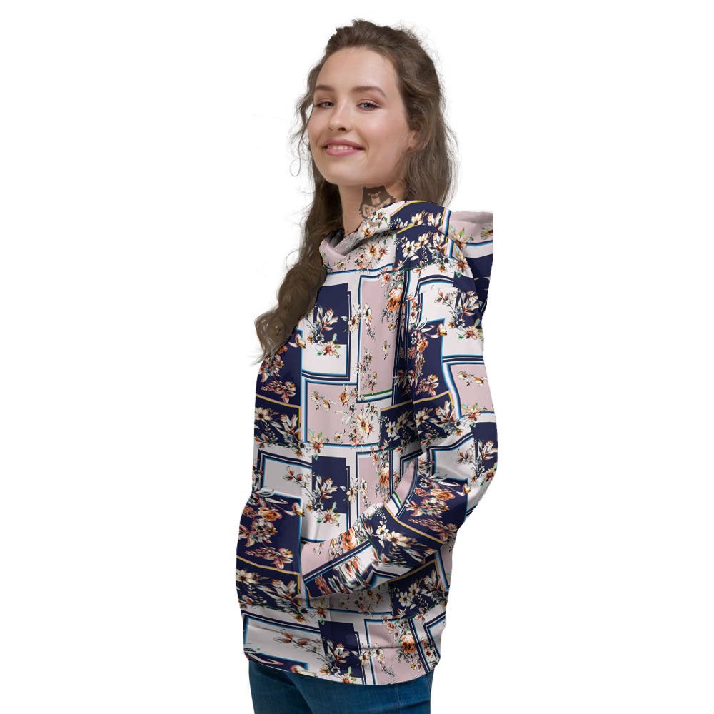 Patchwork Flower Vintage Print Pattern Women's Hoodie-grizzshop
