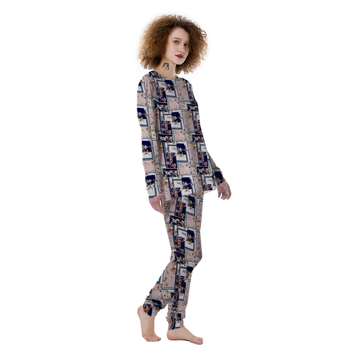 Patchwork Flower Vintage Print Pattern Women's Pajamas-grizzshop