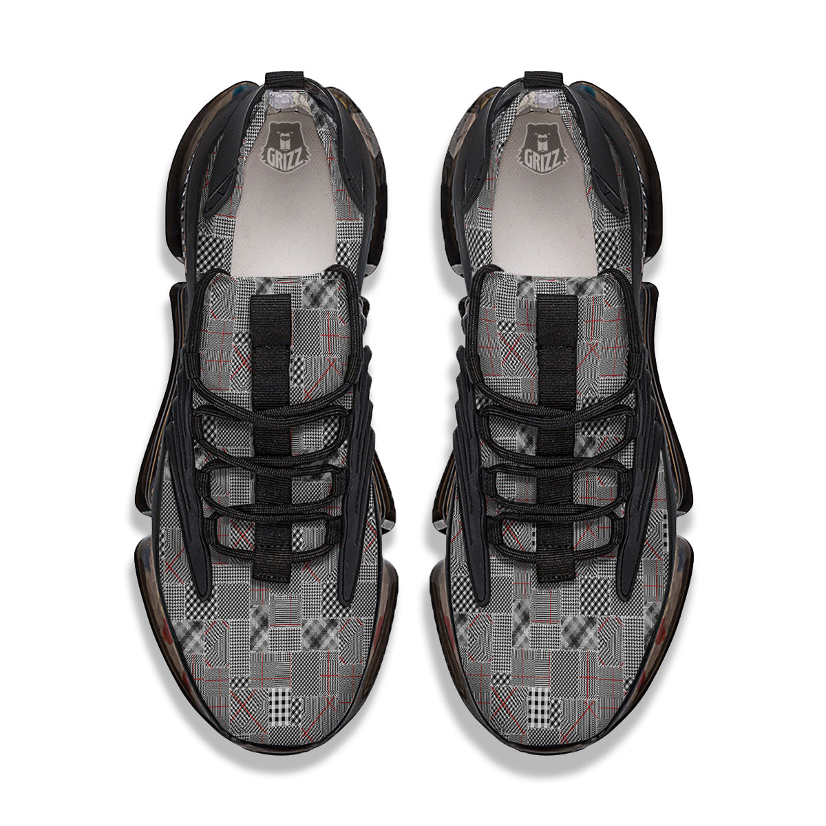 Patchwork Glen Plaid Print Pattern Black Gym Shoes-grizzshop