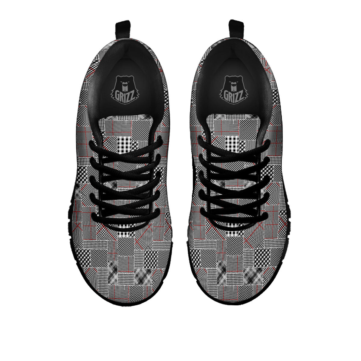Patchwork Glen Plaid Print Pattern Black Sneaker-grizzshop