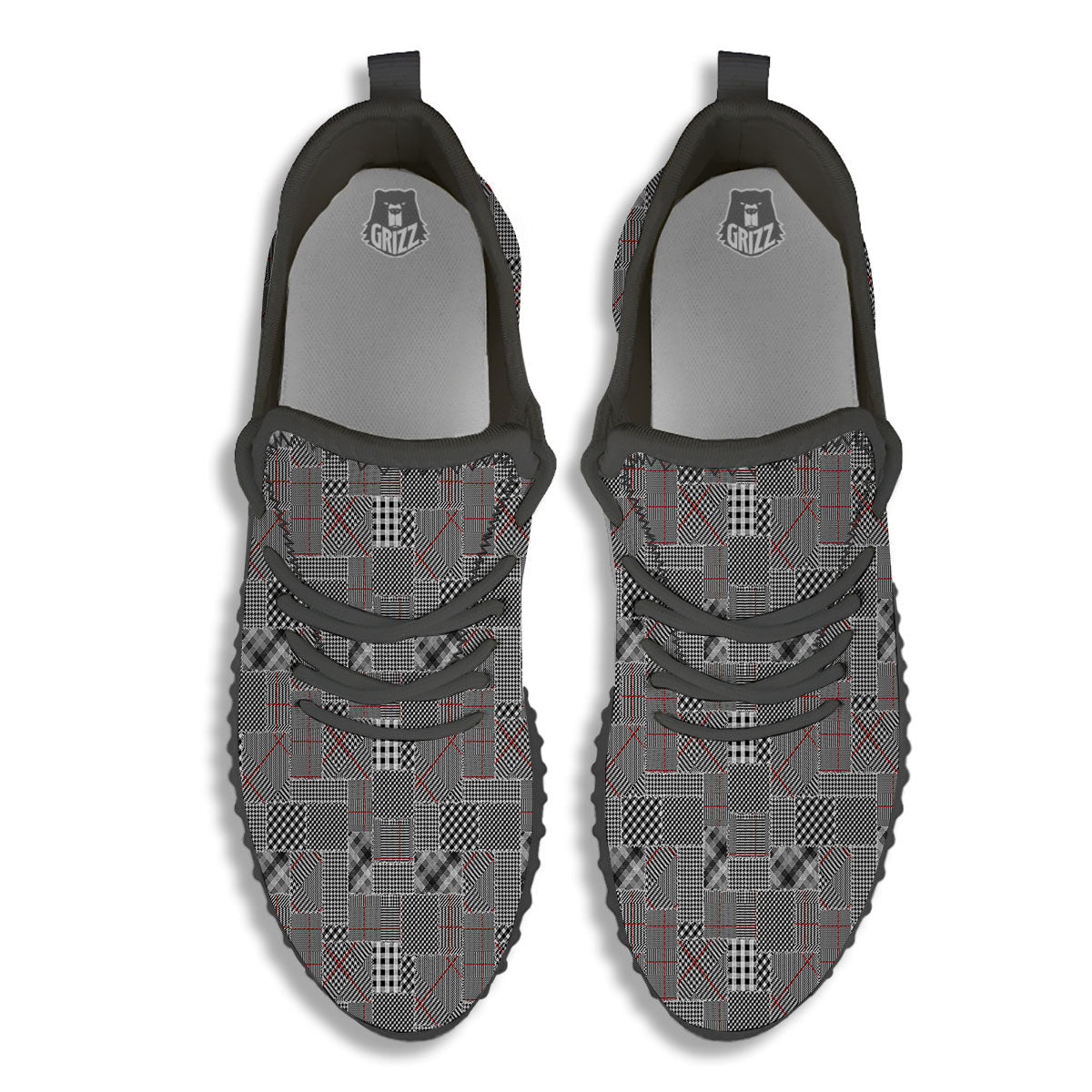 Patchwork Glen Plaid Print Pattern Black Walking Shoes-grizzshop