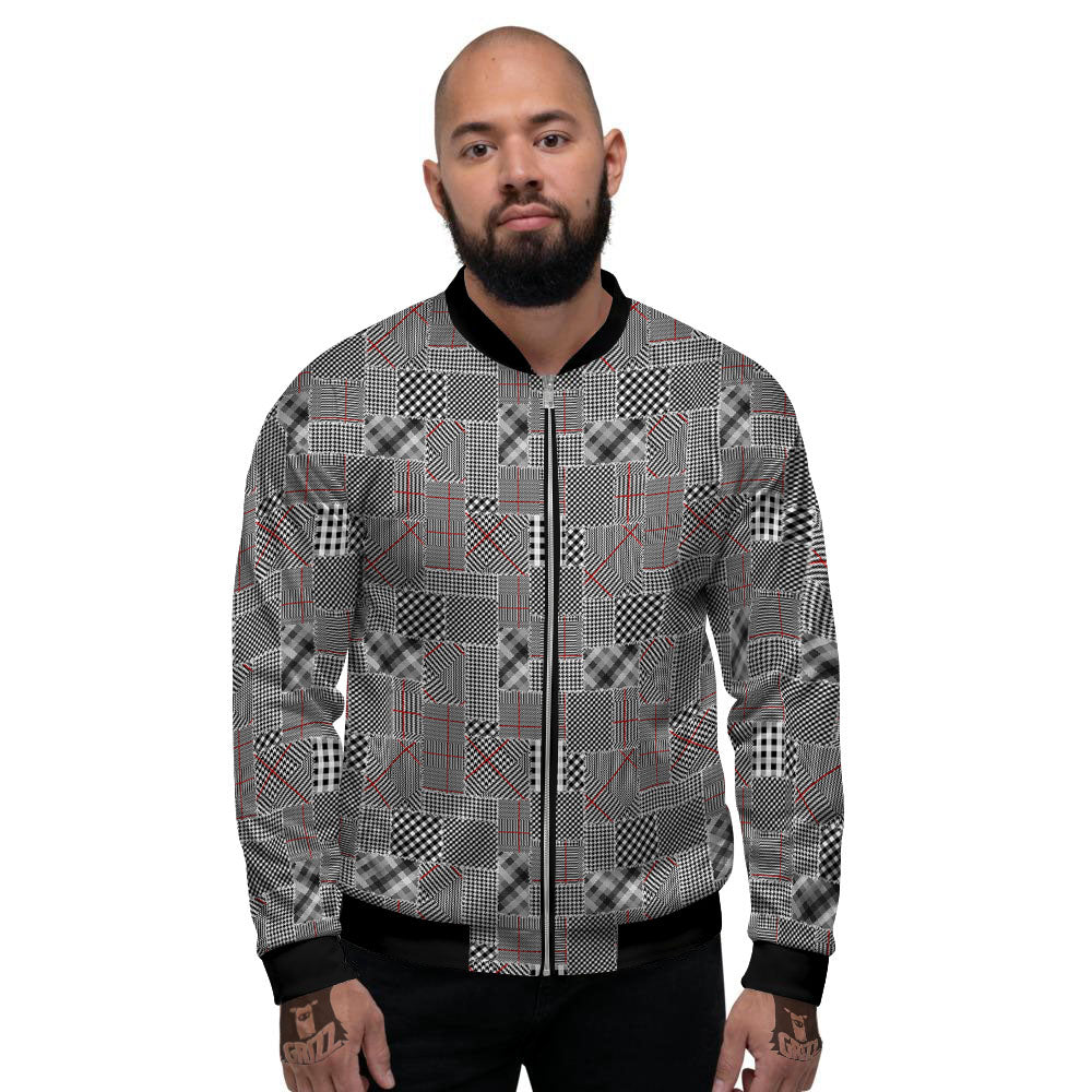 Patchwork Glen Plaid Print Pattern Men's Bomber Jacket-grizzshop