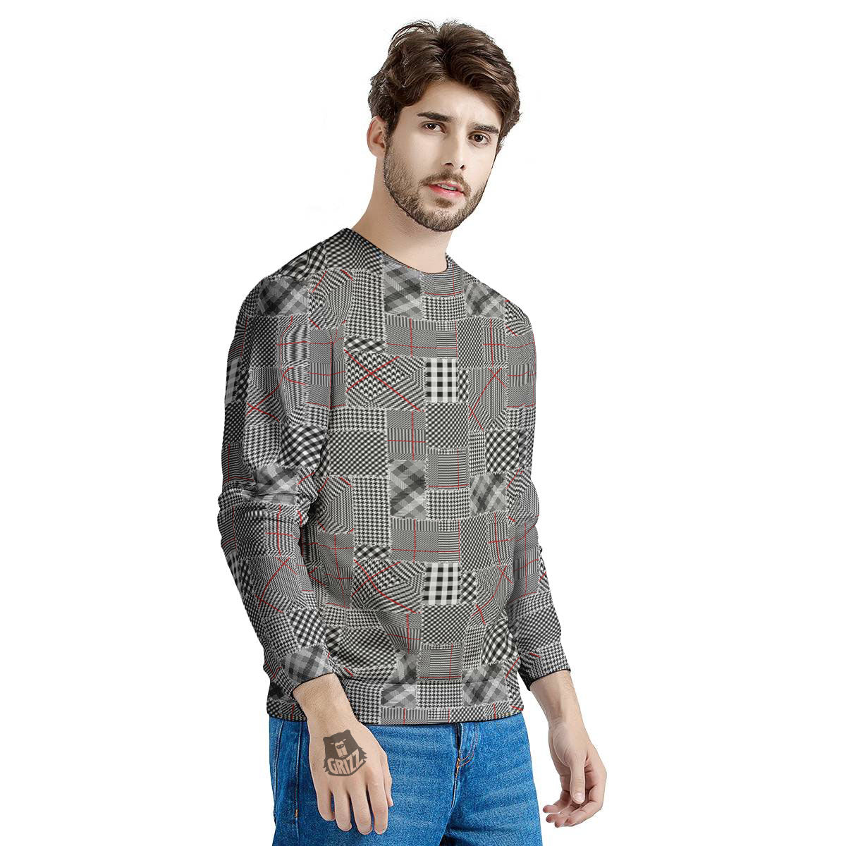 Patchwork Glen Plaid Print Pattern Men's Sweatshirt-grizzshop
