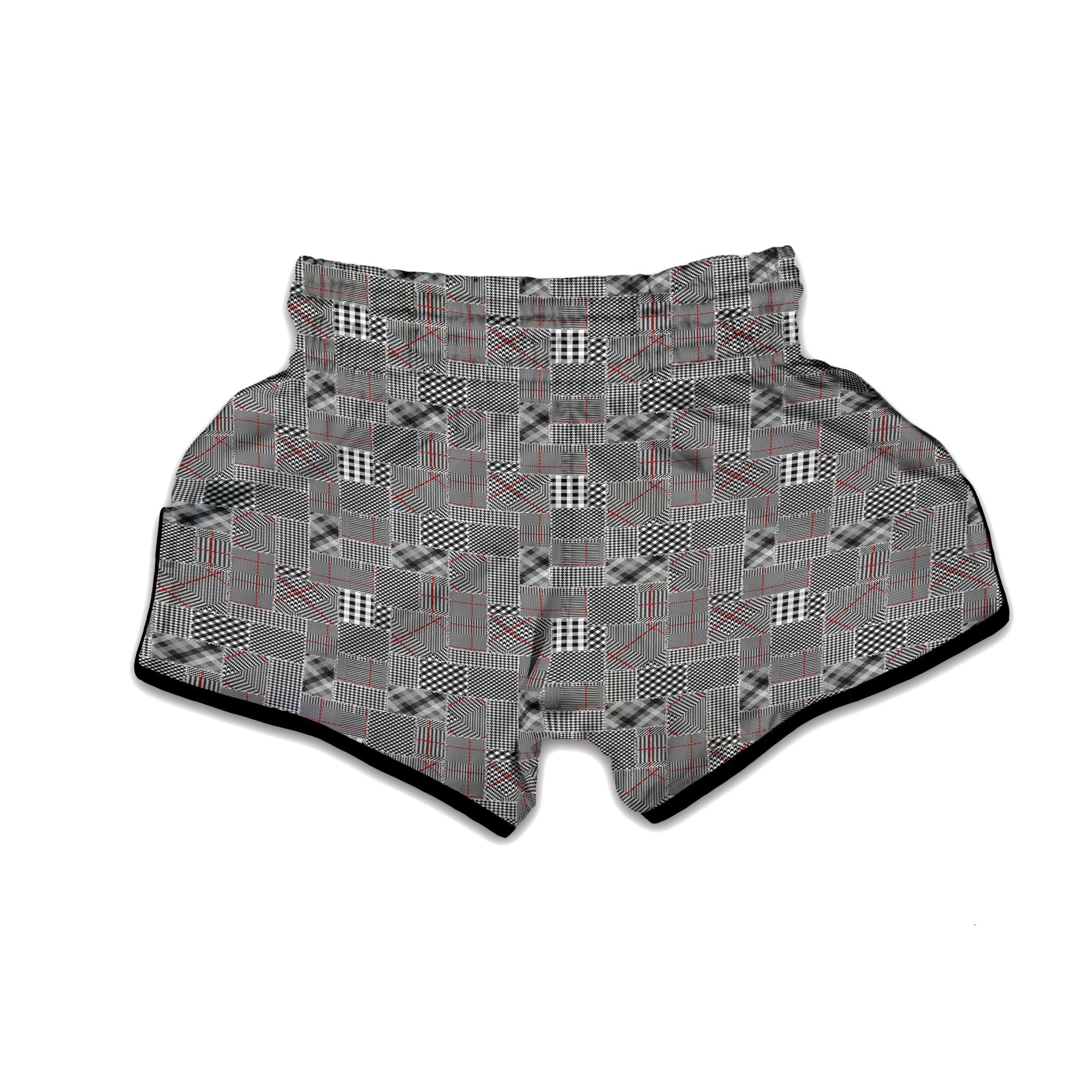 Patchwork Glen Plaid Print Pattern Muay Thai Boxing Shorts-grizzshop
