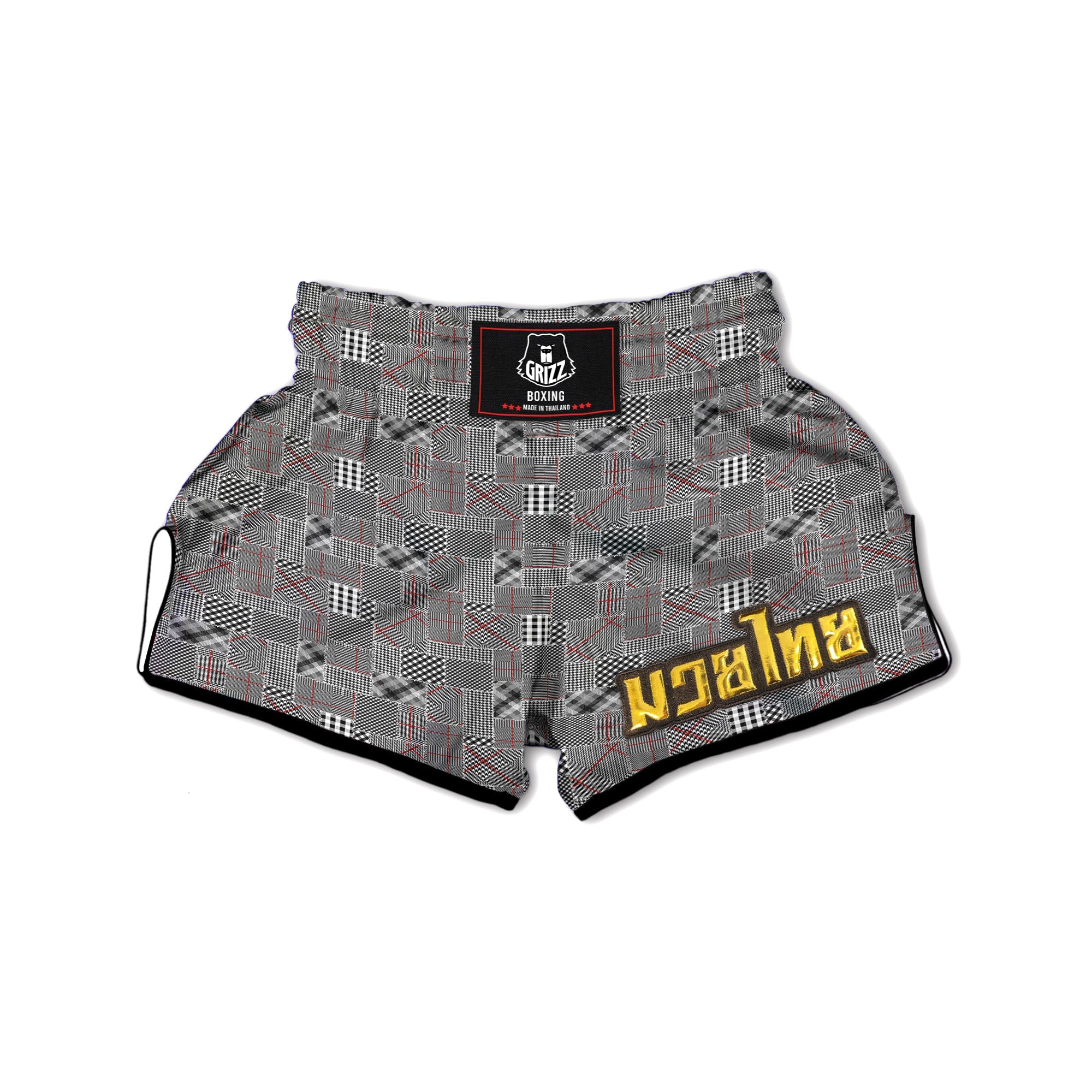 Patchwork Glen Plaid Print Pattern Muay Thai Boxing Shorts-grizzshop