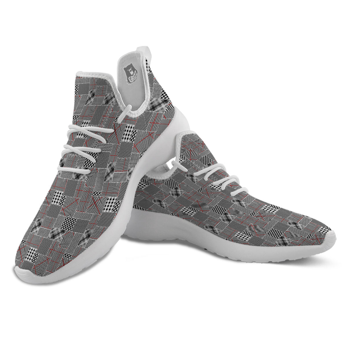 Patchwork Glen Plaid Print Pattern White Athletic Shoes-grizzshop