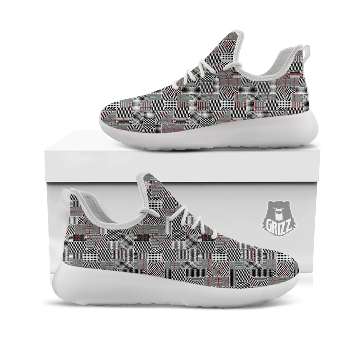 Patchwork Glen Plaid Print Pattern White Athletic Shoes-grizzshop