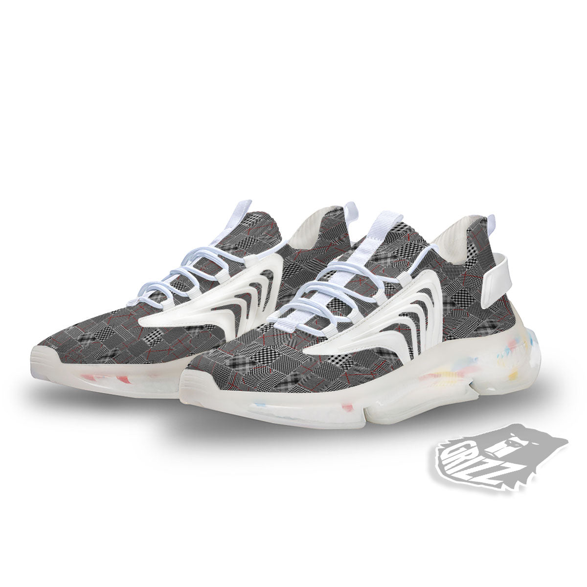 Patchwork Glen Plaid Print Pattern White Gym Shoes-grizzshop