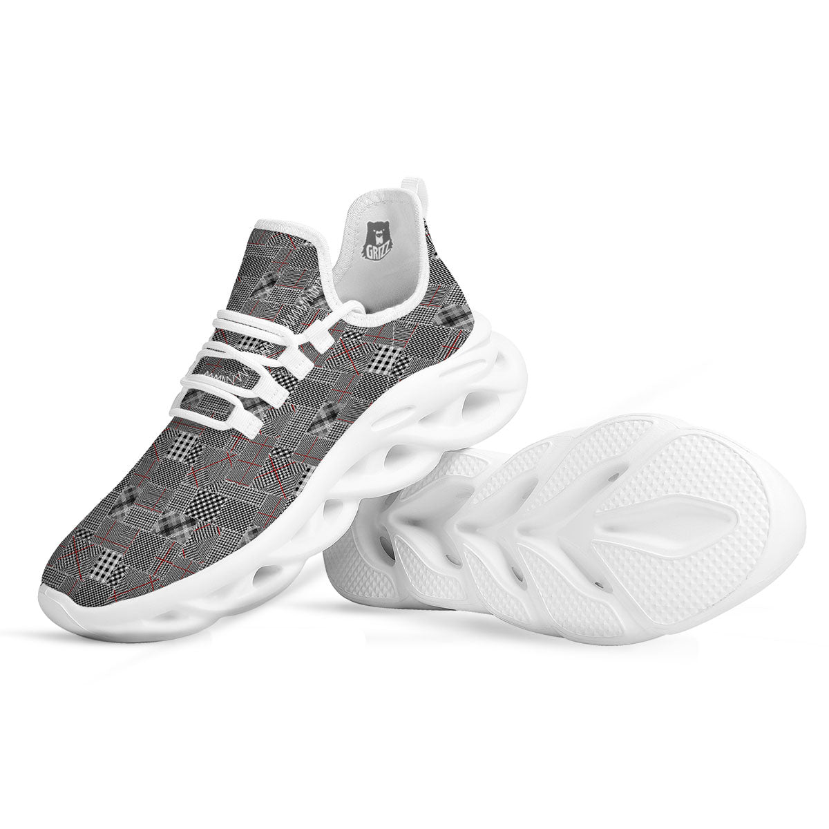 Patchwork Glen Plaid Print Pattern White Running Shoes-grizzshop