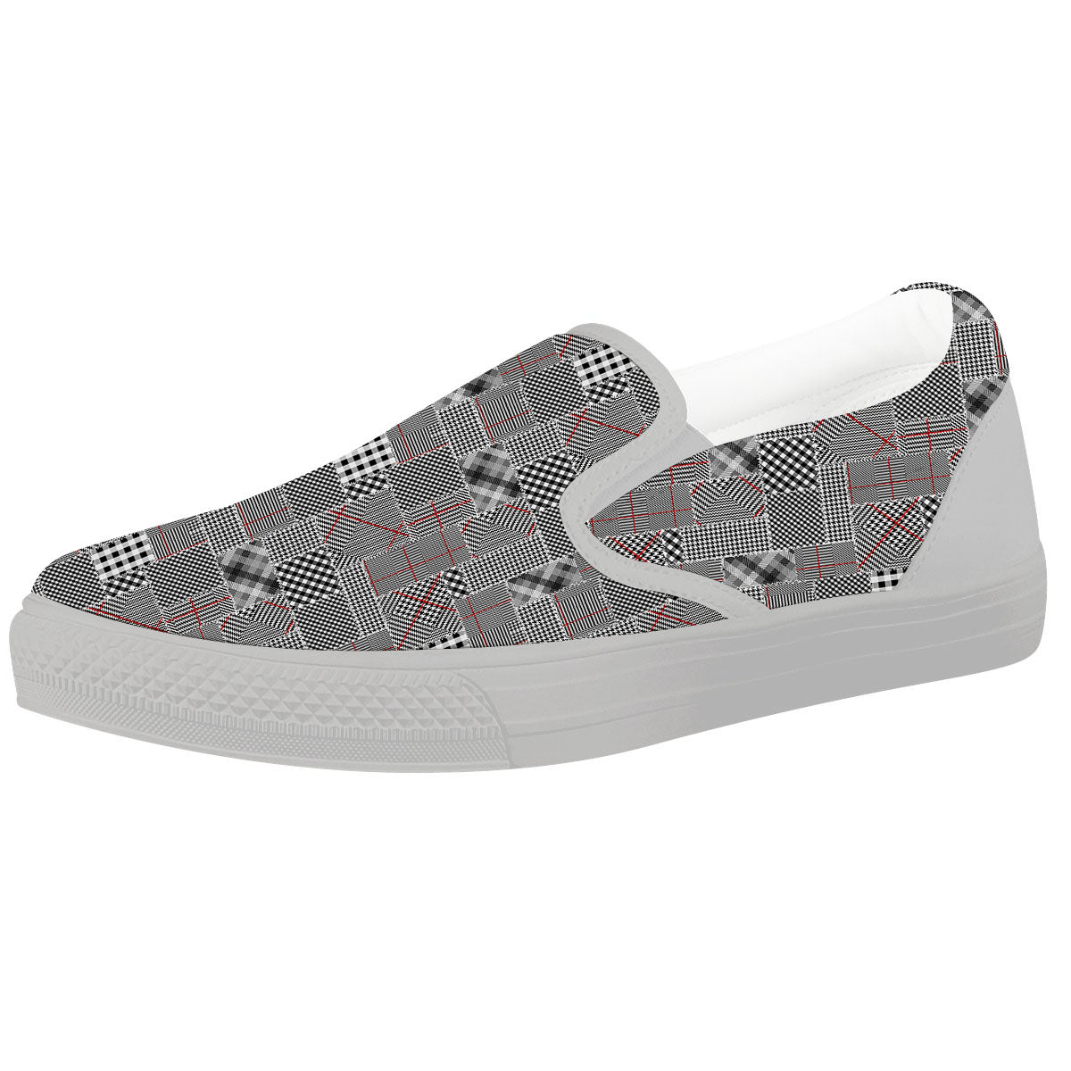 Patchwork Glen Plaid Print Pattern White Slip On Shoes-grizzshop