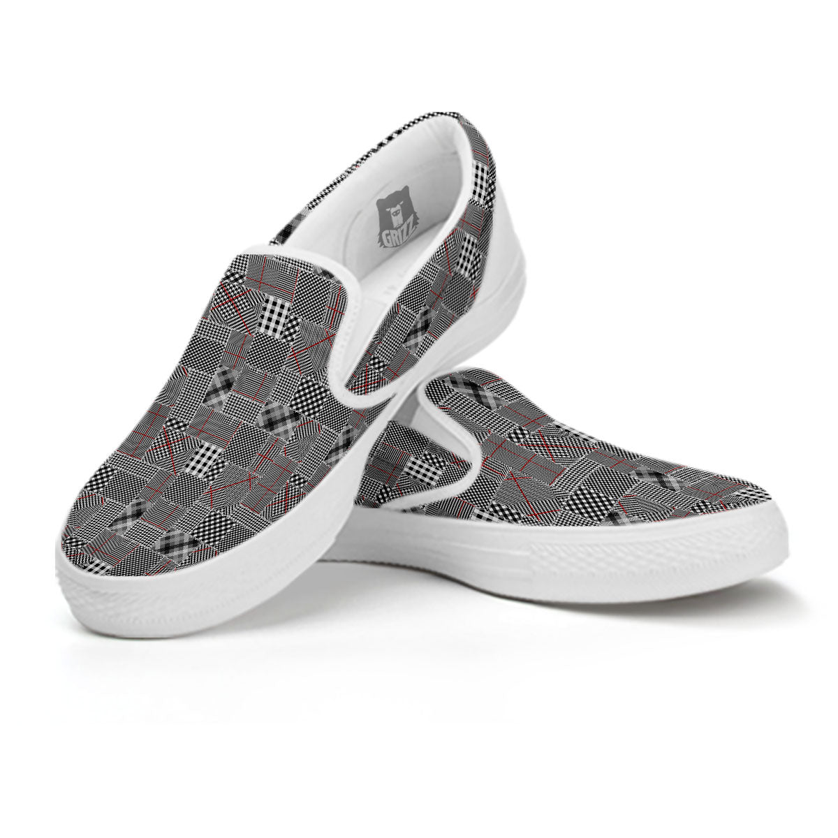 Patchwork Glen Plaid Print Pattern White Slip On Shoes-grizzshop