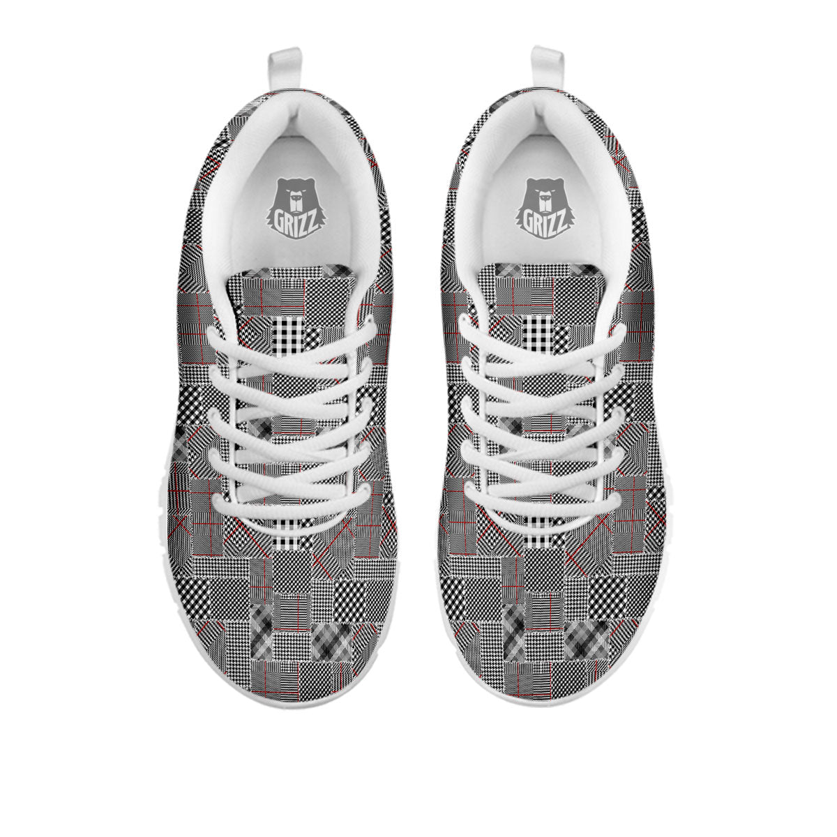 Patchwork Glen Plaid Print Pattern White Sneaker-grizzshop