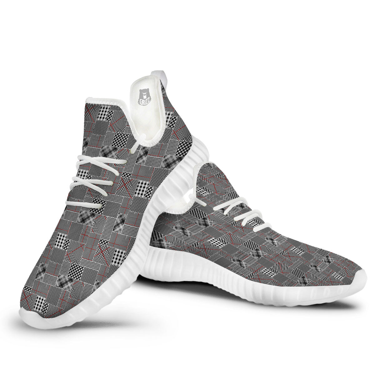 Patchwork Glen Plaid Print Pattern White Walking Shoes-grizzshop