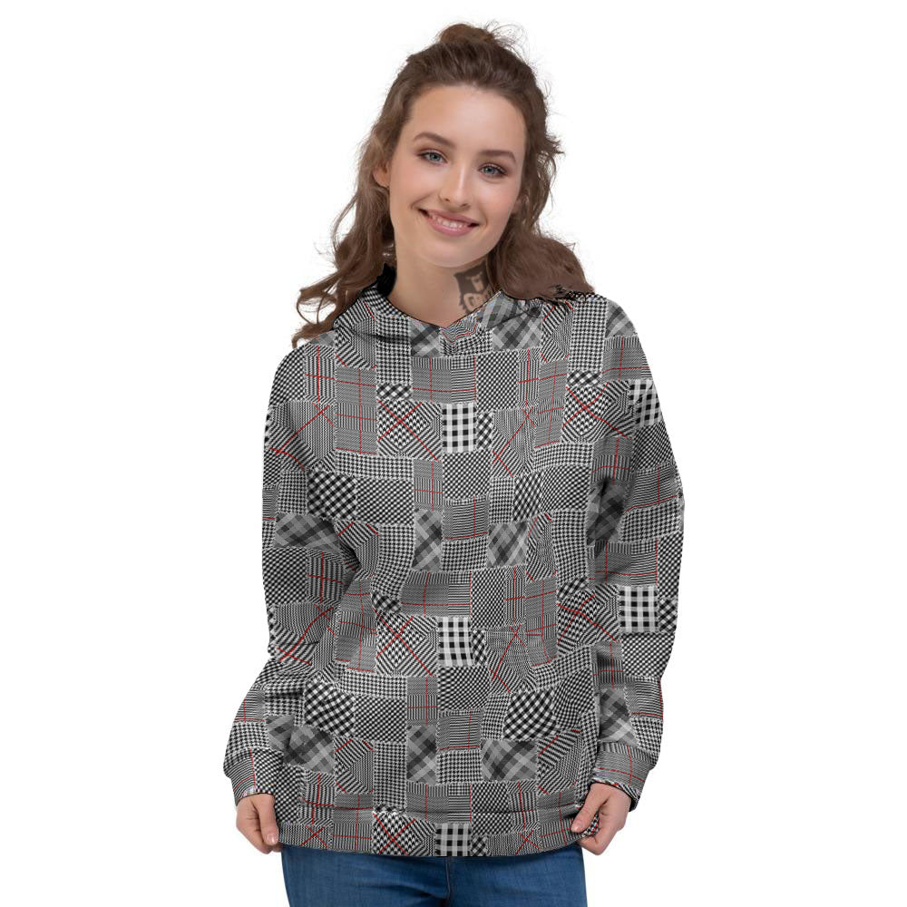 Patchwork Glen Plaid Print Pattern Women's Hoodie-grizzshop