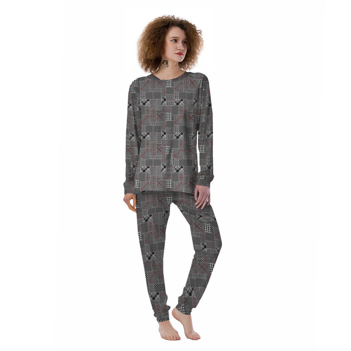 Patchwork Glen Plaid Print Pattern Women's Pajamas-grizzshop