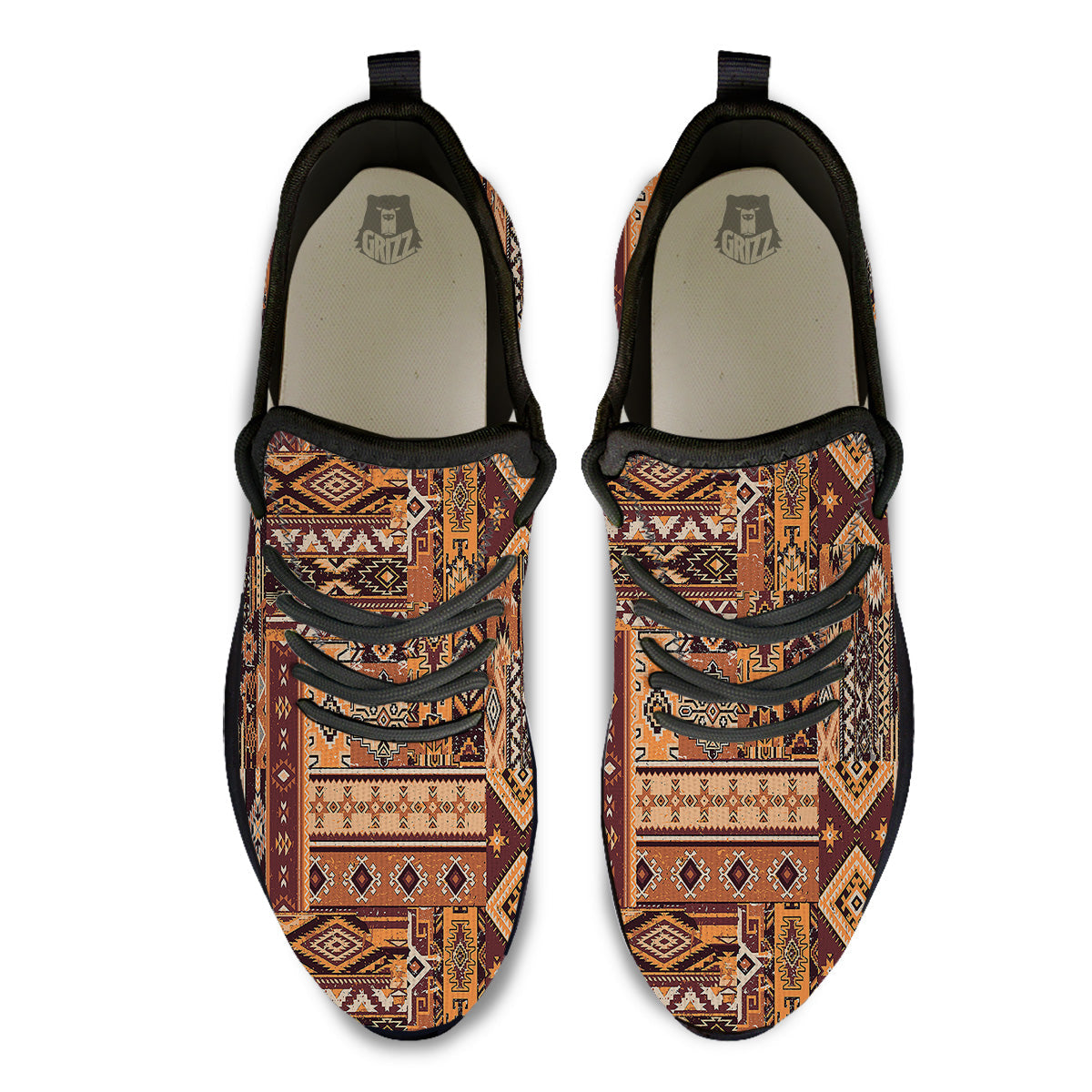 Patchwork Grunge Native American Print Pattern Black Athletic Shoes-grizzshop