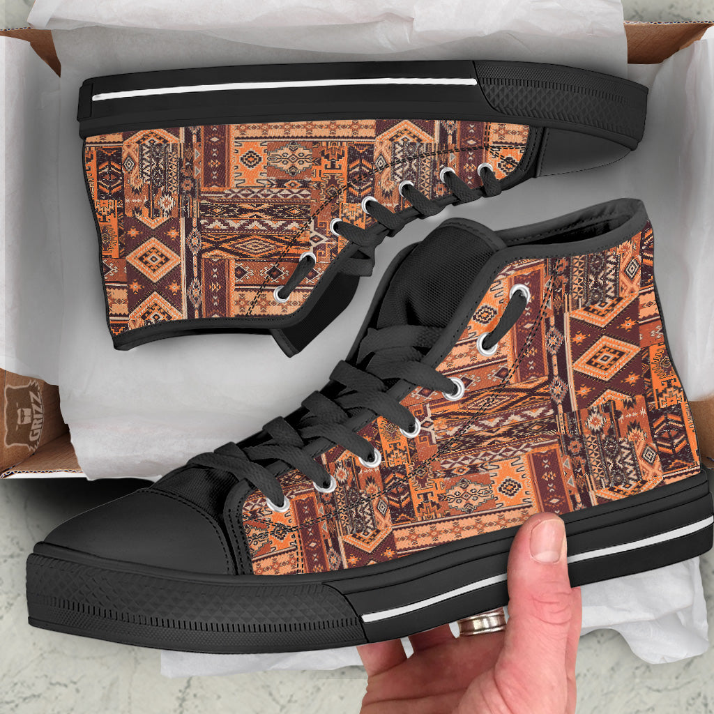 Patchwork Grunge Native American Print Pattern Black High Top Shoes-grizzshop