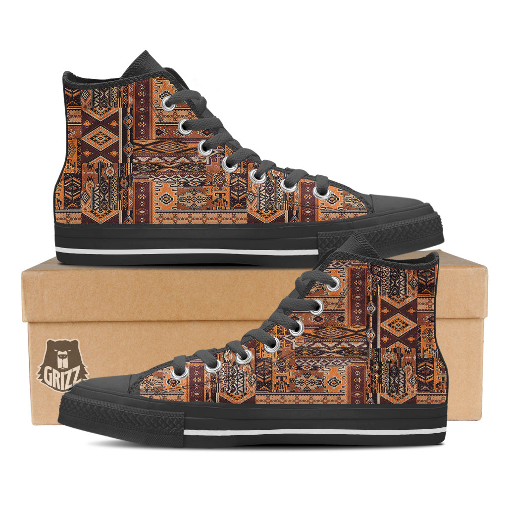 Patchwork Grunge Native American Print Pattern Black High Top Shoes-grizzshop