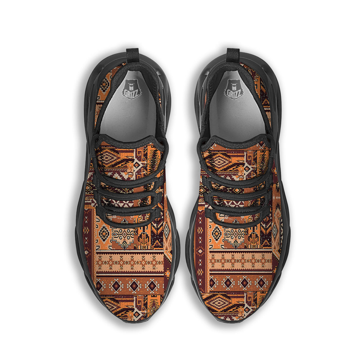 Patchwork Grunge Native American Print Pattern Black Running Shoes-grizzshop