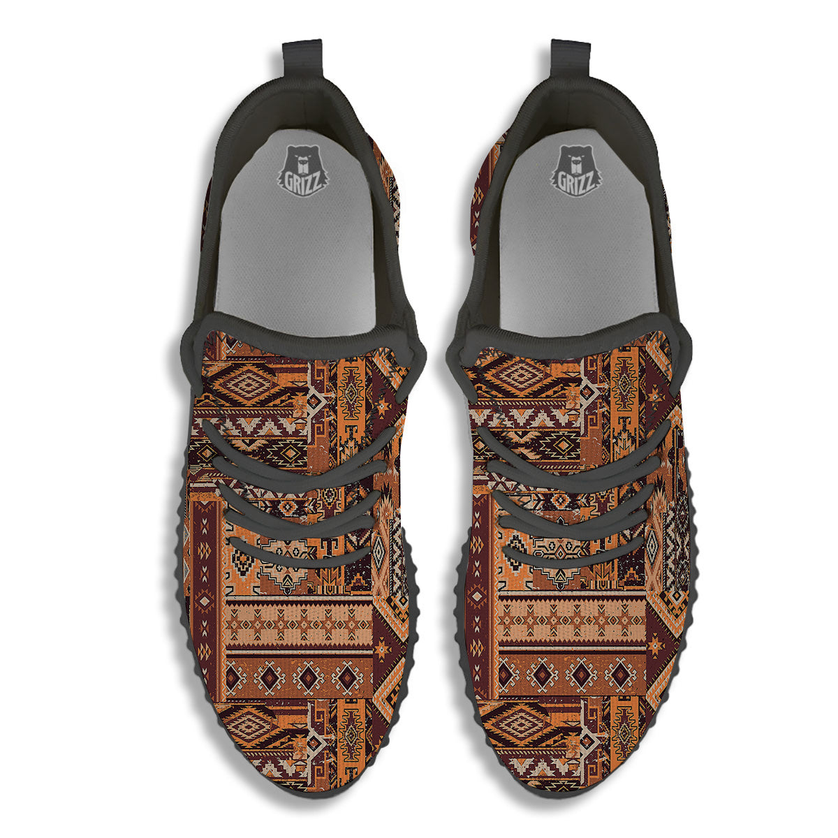 Patchwork Grunge Native American Print Pattern Black Walking Shoes-grizzshop
