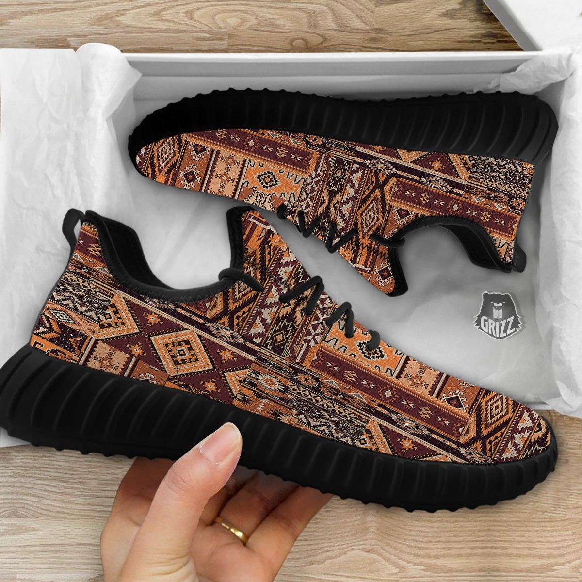 Patchwork Grunge Native American Print Pattern Black Walking Shoes-grizzshop