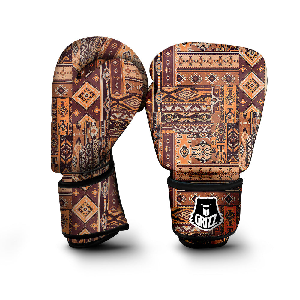 Patchwork Grunge Native American Print Pattern Boxing Gloves-grizzshop