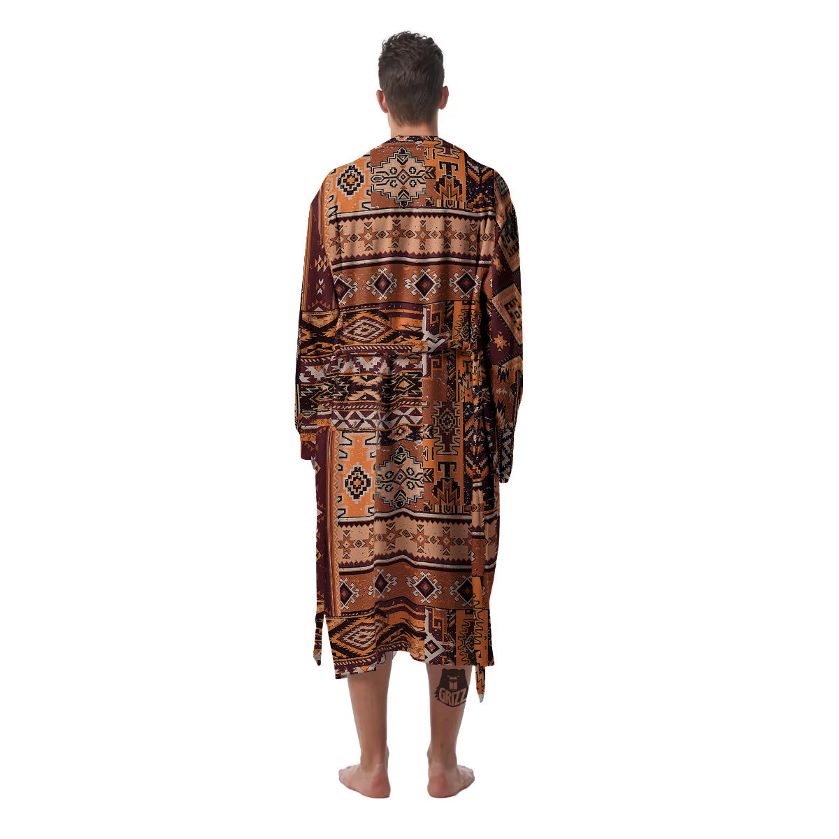 Patchwork Grunge Native American Print Pattern Men's Robe-grizzshop