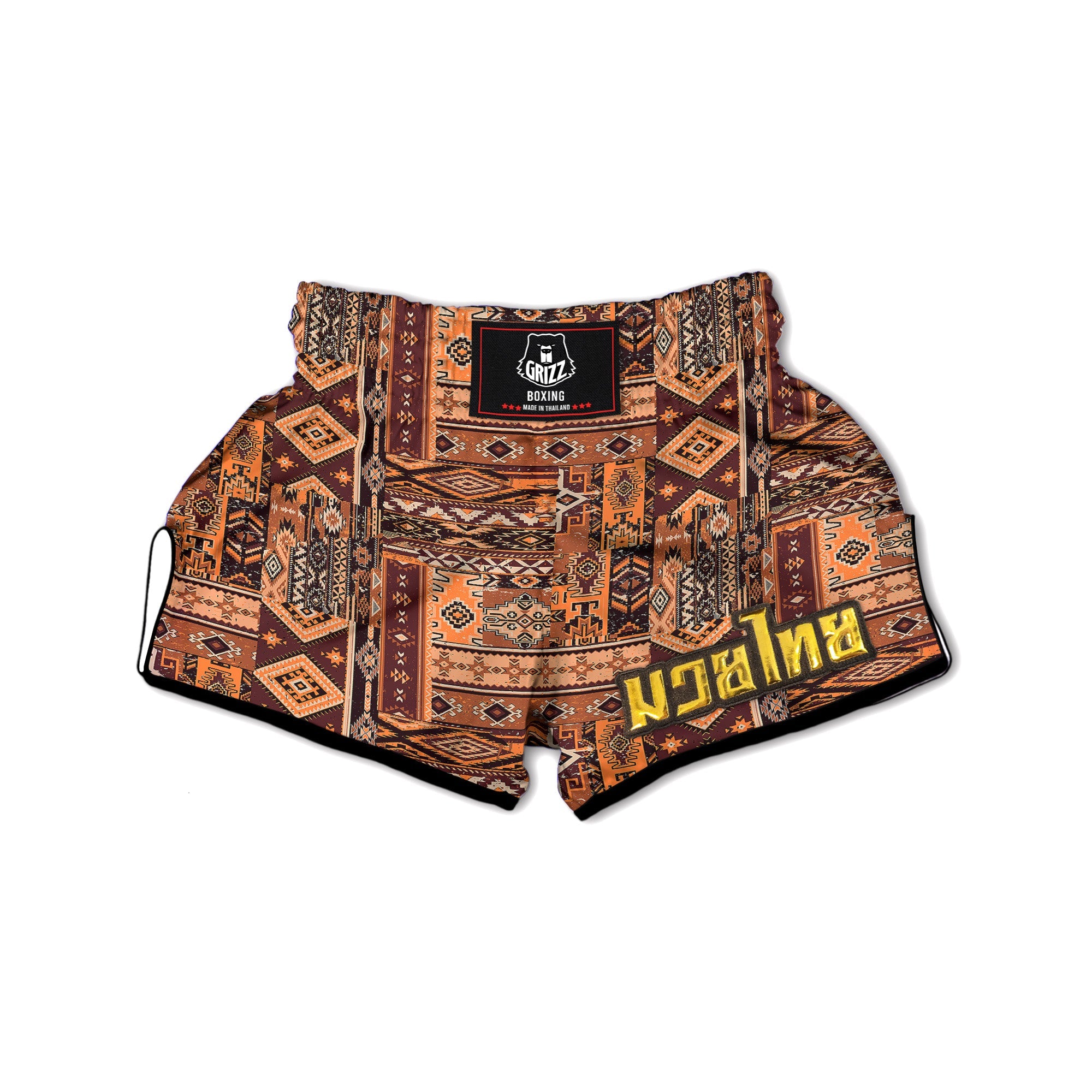 Patchwork Grunge Native American Print Pattern Muay Thai Boxing Shorts-grizzshop