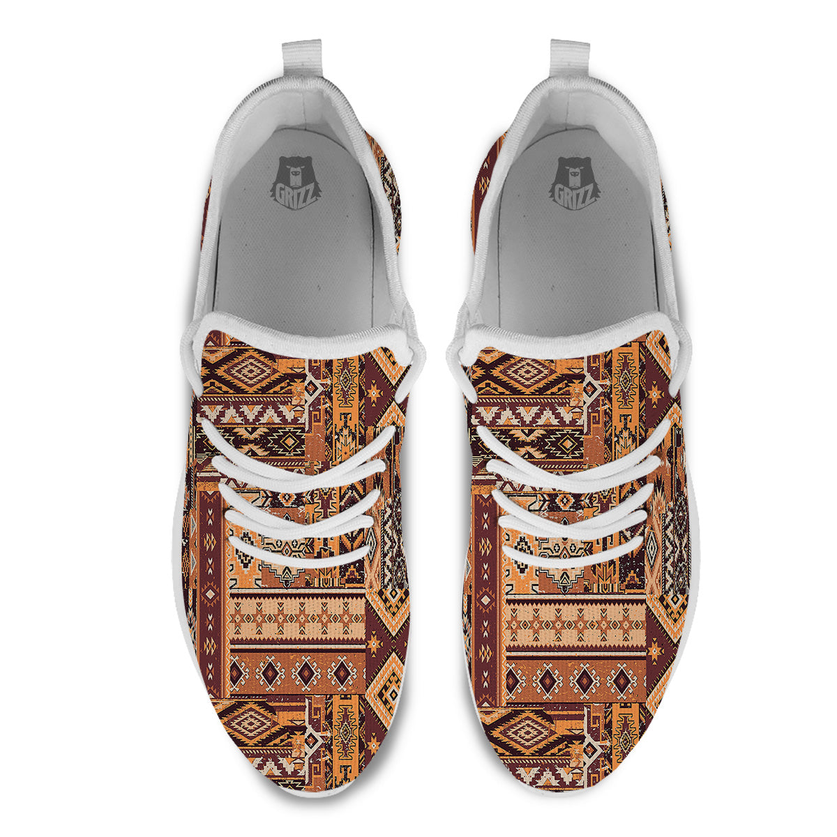 Patchwork Grunge Native American Print Pattern White Athletic Shoes-grizzshop
