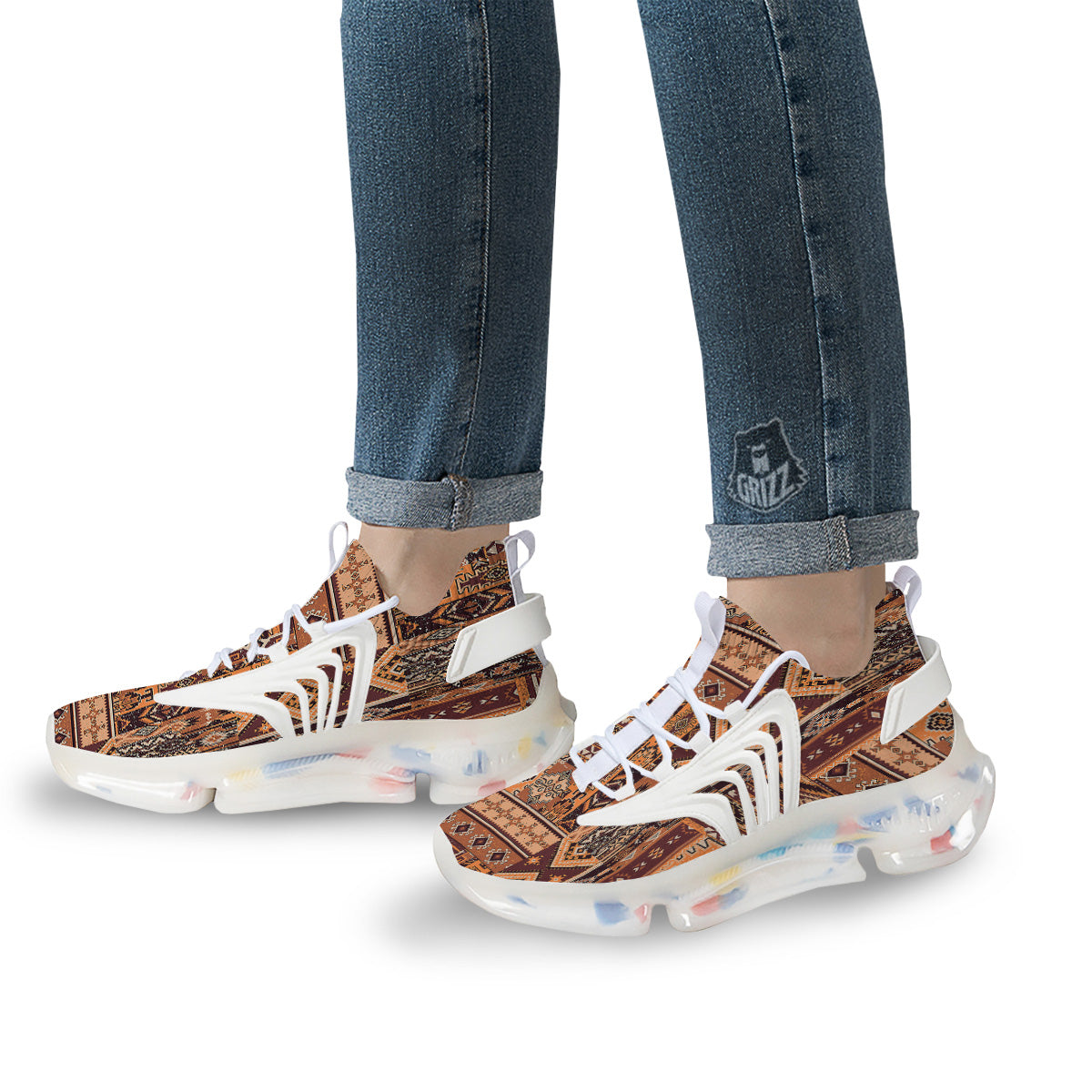 Patchwork Grunge Native American Print Pattern White Gym Shoes-grizzshop