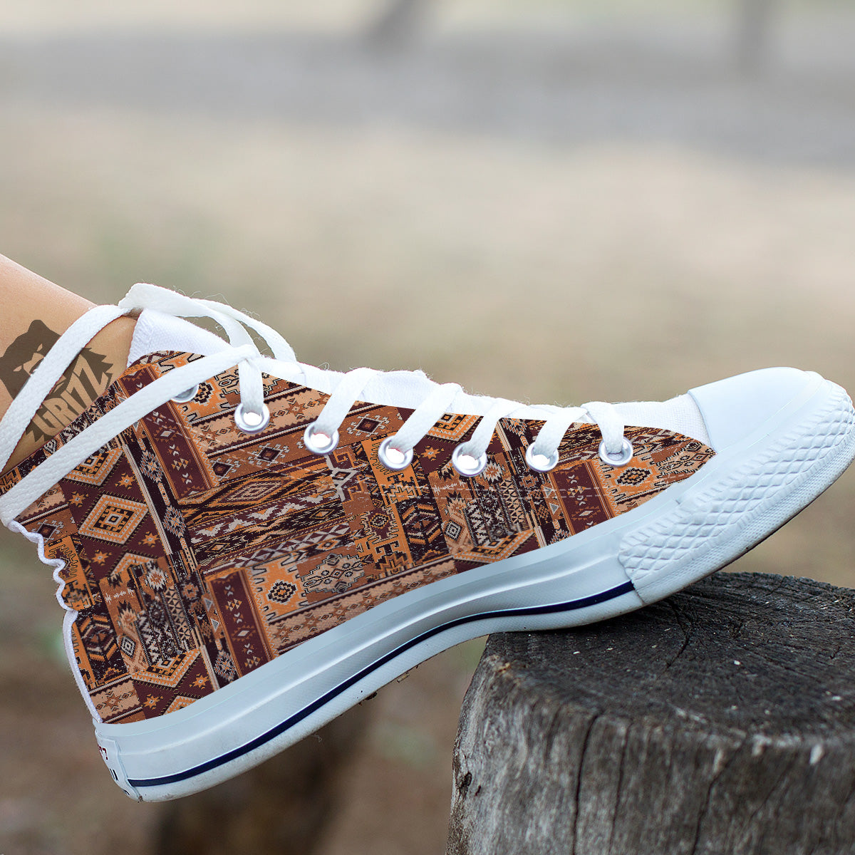 Patchwork Grunge Native American Print Pattern White High Top Shoes-grizzshop