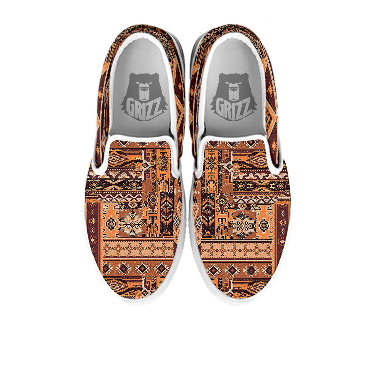 Patchwork Grunge Native American Print Pattern White Slip On Shoes-grizzshop