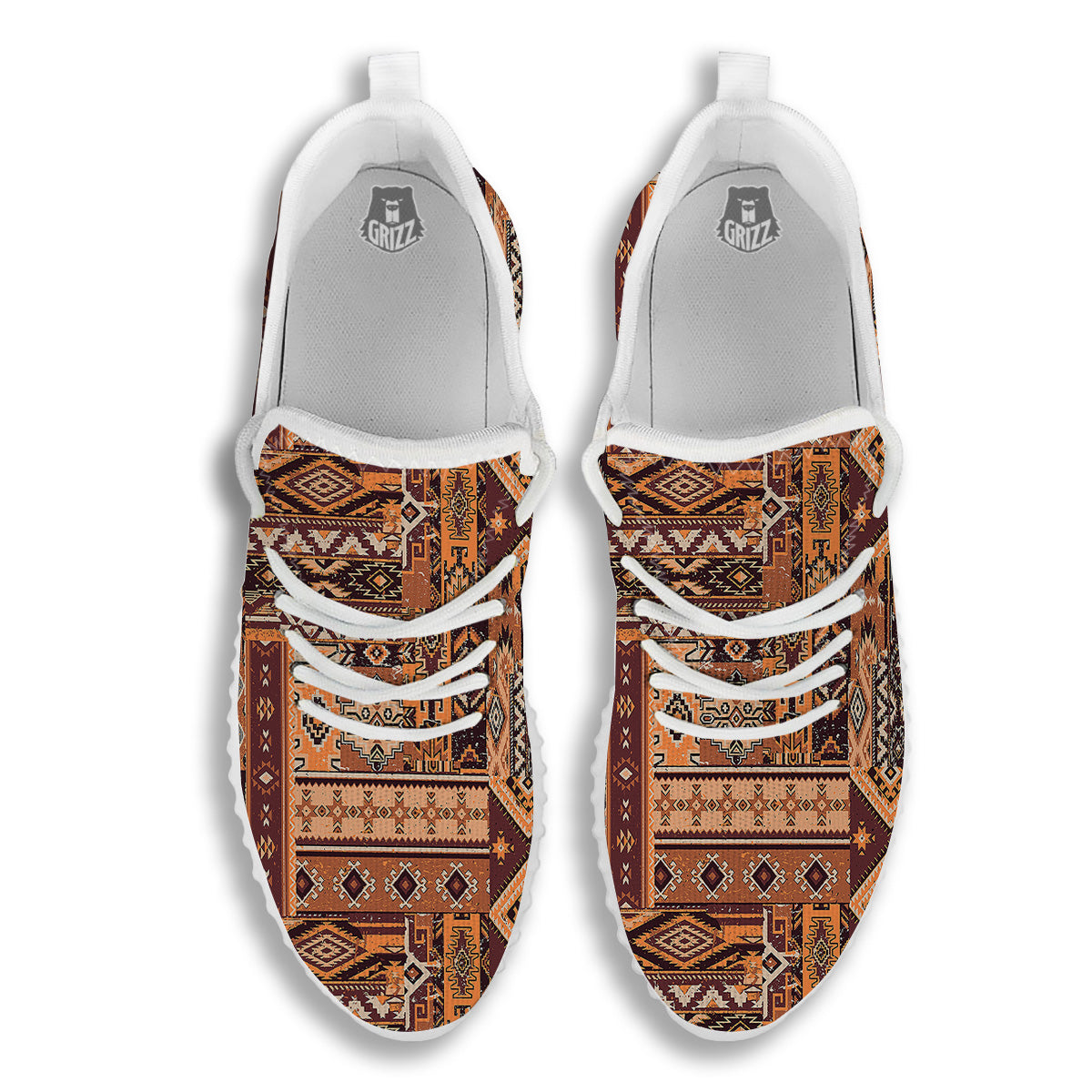 Patchwork Grunge Native American Print Pattern White Walking Shoes-grizzshop
